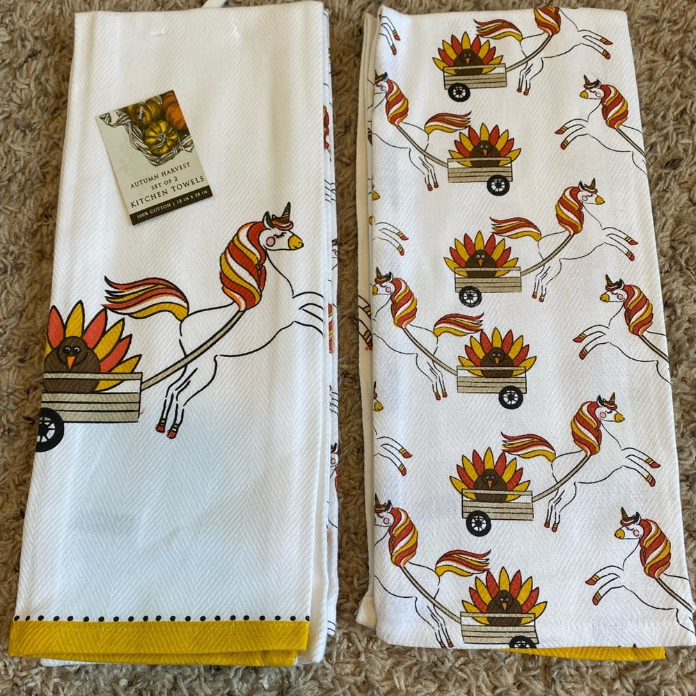 Fall/Thanksgiving Unicorn & Turkey Kitchen Towel - 100% Cotton - Autumn Harvest